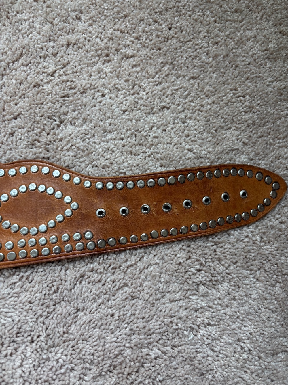 Vintage Wide Tooled Leather Scalloped Belt Oversized Buckle Boho Western Waist - Picture 3 of 16